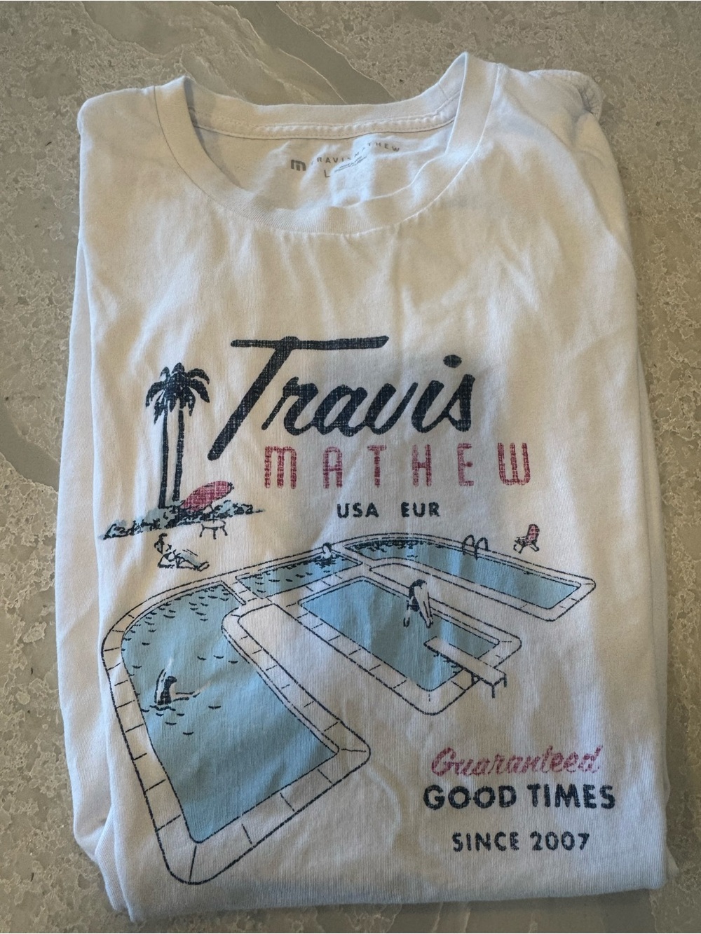 Travis Mathew White & Light Blue Graphic SwimTee